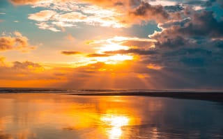 Картинка закат, море, облака, пейзаж, природа, отражение, свет