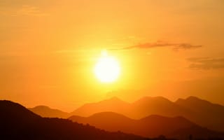 Картинка закат, горы, солнце, природа, пейзаж, небо, оранжевый