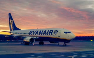 Картинка самолет, Ryanair, закат, аэропорт, путешествие, авиация, небо