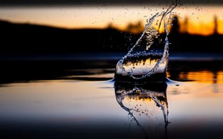Картинка вода, брызги, закат, отражение, природа, спокойствие, пейзаж