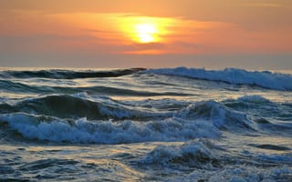 Картинка море, закат, волны, природа, пейзаж, океан, спокойствие