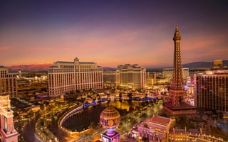 Картинка Лас-Вегас, ночной город, архитектура, огни, пейзаж, отели, туризм