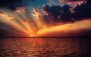 Картинка закат, небо, облака, вода, природа, пейзаж, свет
