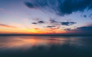 Картинка закат, море, небо, облака, пейзаж, отражение, природа