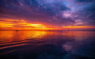 Картинка закат, море, пейзаж, лодки, небо, вода, природа, красота