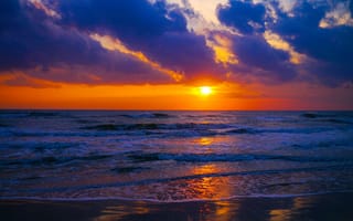 Картинка закат, море, пейзаж, облака, природа, океан, песок