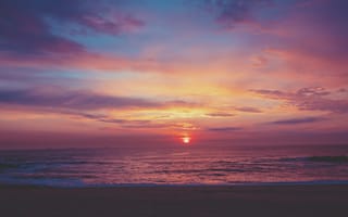 Картинка закат, море, пейзаж, небо, природа, песок, красота