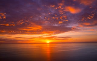 Картинка закат, море, небо, облака, пейзаж, природа, отражение