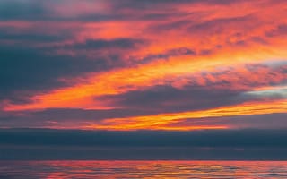 Картинка закат, море, небо, облака, природа, пейзаж, отражение