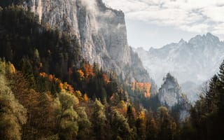 Картинка горы, осень, природа, пейзаж, лес, облака, красота