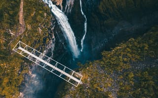 Картинка мост, водопад, природа, горы, пейзаж, каньон, зелень