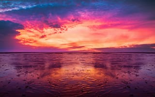 Картинка закат, небо, море, пейзаж, отражение, цвета, природа, обои, красота