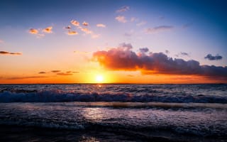 Картинка закат, море, пейзаж, облака, природа, океан, вода, солнце, красота, спокойствие