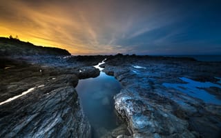 Картинка море, скалы, закат, природа, пейзаж, водоем, небо