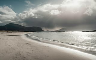 Картинка пляж, море, горы, облака, природа, пейзаж, свет