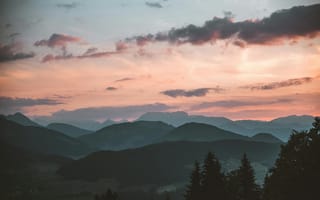 Картинка горы, закат, природа, пейзаж, небо, лес, мир