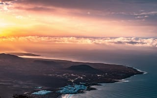 Картинка закат, море, пейзаж, облака, остров, природа, красота