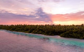 Картинка пейзаж, море, закат, пальмы, остров, природа, отдых