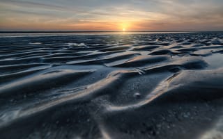 Картинка закат, пляж, песок, природа, мир, водная поверхность, пейзаж