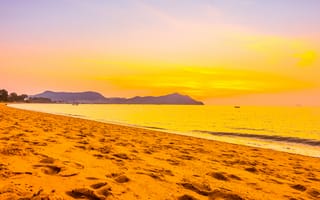 Картинка пляж, закат, море, песок, природа, отдых, пейзаж