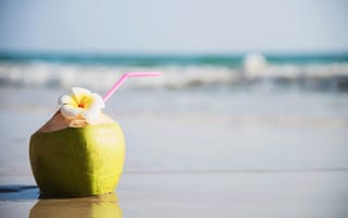 Картинка кокос, пляж, лето, напиток, цветок, отдых, море