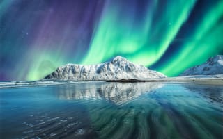 Картинка северное сияние, горы, озеро, природа, ночное небо, зима, пейзаж