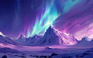 Картинка северное сияние, горы, пейзаж, ночное небо, зима, космос, природа