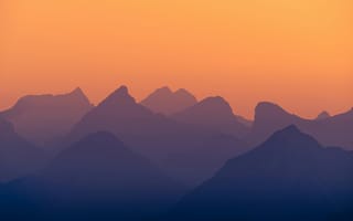 Картинка горы, закат, пейзаж, природа, горизонт, силаэт, красота