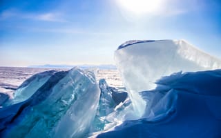 Картинка лед, зима, природа, пейзаж, солнце, мороз, горы