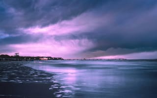 Картинка море, пейзаж, закат, облака, побережье, спокойствие, природа