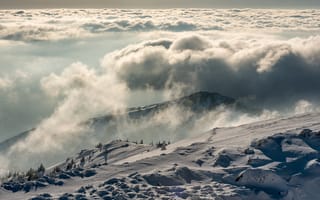 Картинка горы, снег, облака, пейзаж, природа, зима, небо