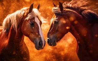 Картинка лошади, природа, животные, пейзаж, огонь, красота, фотоискусство