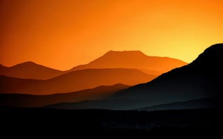 Картинка горы, закат, пейзаж, природа, силуэт, небо, цвета