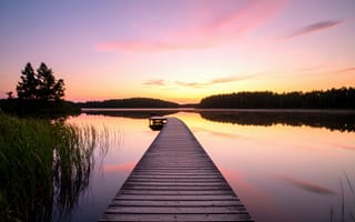 Картинка озеро, пирс, закат, природа, пейзаж, спокойствие, река