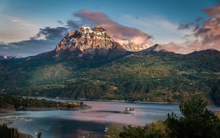 Картинка горы, озеро, природа, пейзаж, закат, лес, отдых