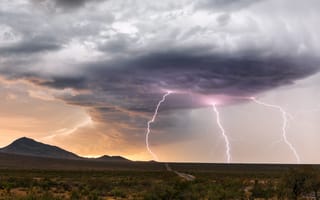 Картинка гром, молния, небо, пейзаж, облака, природа, закат