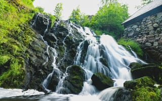 Картинка водопад, природа, пейзаж, река, камни, зелень, лес