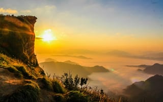 Картинка закат, горы, природа, пейзаж, облака, солнце, туман