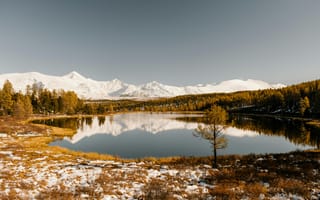 Картинка горы, озеро, природа, зима, пейзаж, отражение, лес, снег, мир, спокойствие