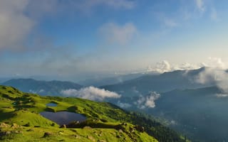 Картинка горы, природа, пейзаж, озеро, облака, зелень, небо, вода, ландшафт, отдых