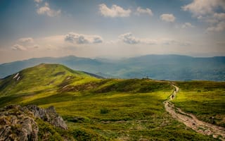 Картинка пейзаж, горы, природа, тропа, небо, зелень, обои