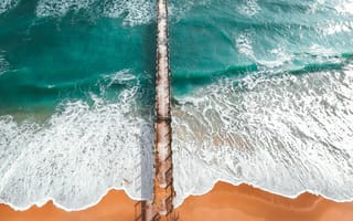 Картинка море, пляж, пирс, волны, пейзаж, отдых, природа