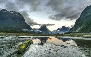 Картинка природа, горы, озеро, пейзаж, отражение, облака, лес