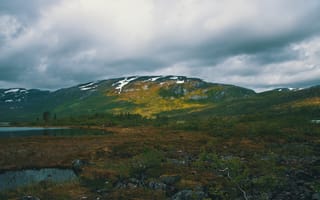 Картинка природа, горы, пейзаж, облака, озеро, лес, снег
