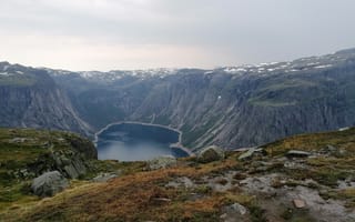 Картинка природа, горы, озеро, пейзаж, скалы, небо, путешествия