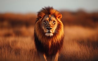 Картинка лев, дикая природа, пейзаж, животные, африка, медленный фокус, золотая грива