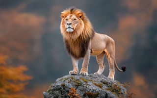 Картинка лев, природа, животные, пейзаж, осень, дикая природа, фотография