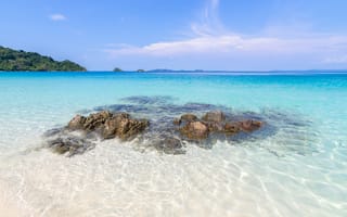 Картинка море, пляж, пейзаж, природа, остров, камни, голубая вода, лето