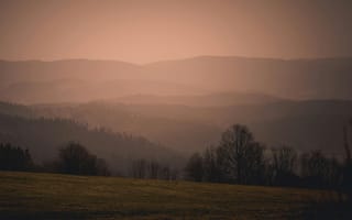 Картинка пейзаж, горы, природа, закат, лес, тишина, мгла