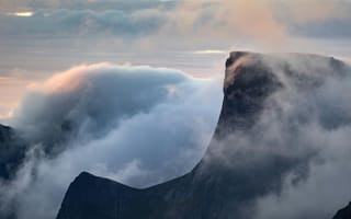 Картинка горы, облака, природа, пейзаж, закат, скалы, туман